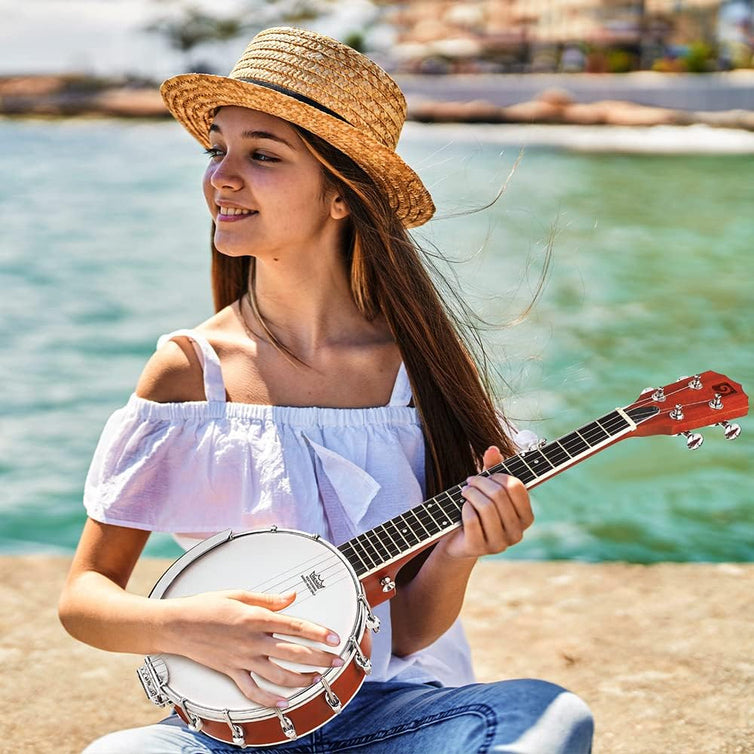 String Banjo 26 In. Mini Travel Banjo Banjo Beginner Kit With Remo Head Open Back And Closed Solid Back With Beginner Kit Comfortable Carrying Bag