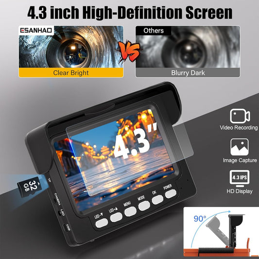 Sewer Inspection Camera, 100 Ft., DVR, Audio, 4.3 In. Screen