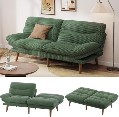 Pipishell Convertible Futon Sofa Bed, 66 In. Corduroy Futon Couch With Adjustable Backrest And Armrests, Recliner Sleeper Sofa For Small Spaces