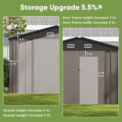 Patiowell 10 x 10 Ft. Metal Storage Shed, Sloping Roof, Double Lockable Doors, Galvanized Steel, Coffee Brown