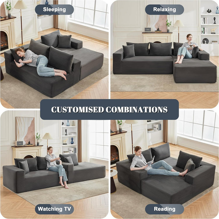 110 Cloud Sectional Couch, Boneless Sofa For Living Room Modular Sectional Sofa With Deep Seat
