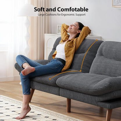 Pipishell Convertible Futon Sofa Bed, 66 In. Corduroy Futon Couch With Adjustable Backrest And Armrests, Recliner Sleeper Sofa For Small Spaces
