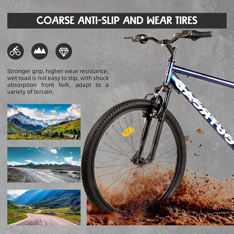 Outroad 26 In. Mountain Bike, 21-Speed/High-Carbon Steel/Aviation Grade Frame, Dual Disc/V Brake