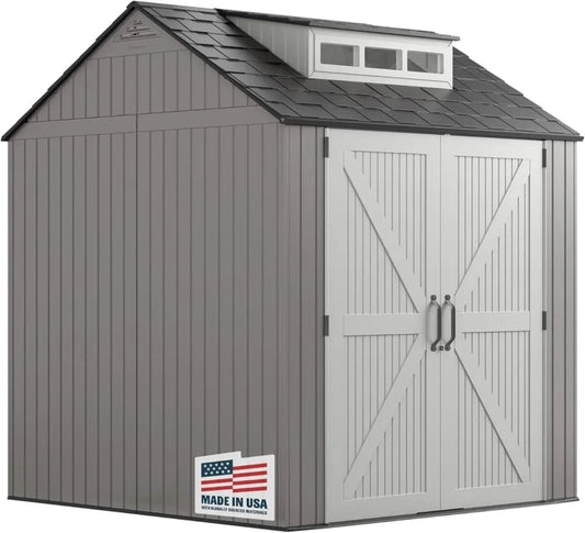Rubbermaid Resin Garden Shed With Floor, 2.13 x 2.13 M, Weatherproof, Grey, For Storing Garden Tools, Lawnmowers, Bicycles And Pool Accessories