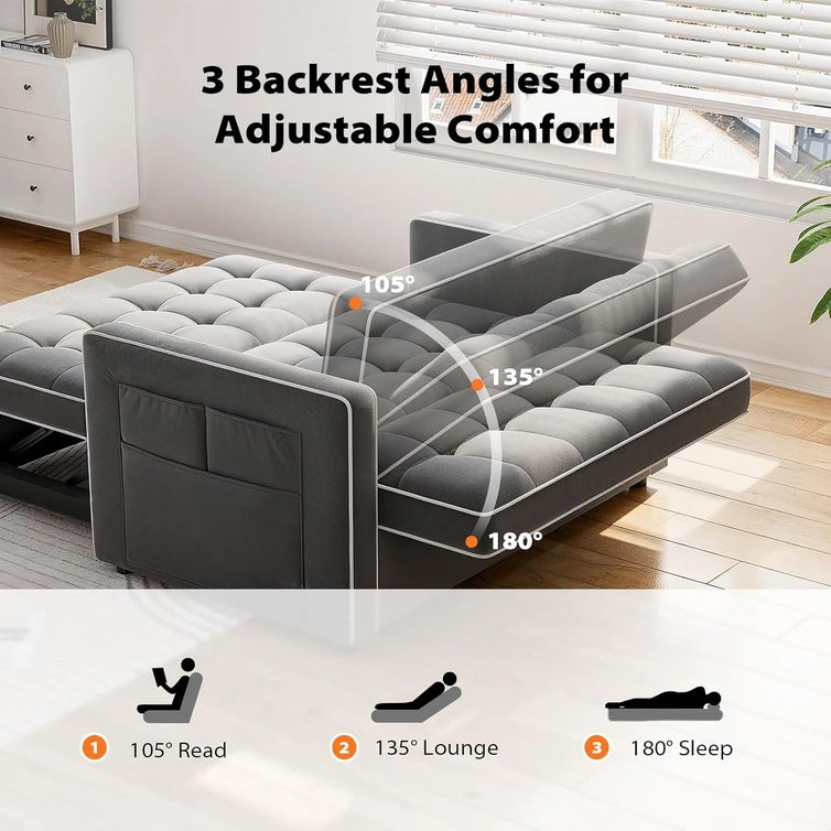 Pipishell 3-in-1 Convertible Sleeper Sofa Bed, Pull Out Couch For Living Room With USB Ports And Side Pockets, Adjustable Backrest, Velvet