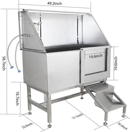 50 In. Dog Wash Bathtub, Pet Wash Station, Professional Stainless Steel Dog Grooming Tub With Ramp, Faucet, Sprayer, Drain Kit, Right Door