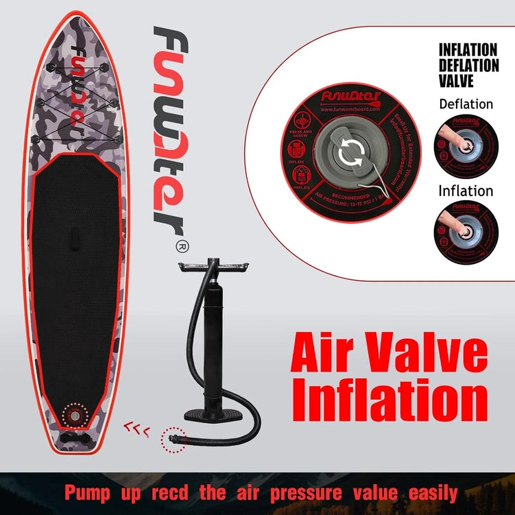 FunWater Inflatable Stand Up Paddle Board With Premium Sup Paddle Accessories, Non-Slip EVA Deck, 11'/10'6' Paddle