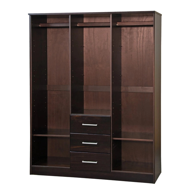 Palace Imports 100% Solid Wood Cosmo 3-Door Wardrobe Armoire With Solid Wood Or Mirrored Doors