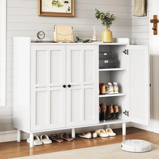Onbrill Shoe Cabinet With 3 Doors And Adjustable Shelves, 30 Pairs Shoe Storage Cabinet