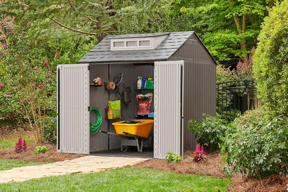 Rubbermaid Resin Outdoor Storage Shed With Floor Weather Resistant Gray Organization For Home