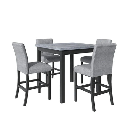 5 Piece Counter Height Dining Set, Wood Dining Table Set With Rectangle Table And 4 Upholstered High Back Chairs