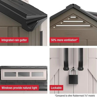Rubbermaid Resin Outdoor Storage Shed With Floor Weather Resistant Gray Organization For Home