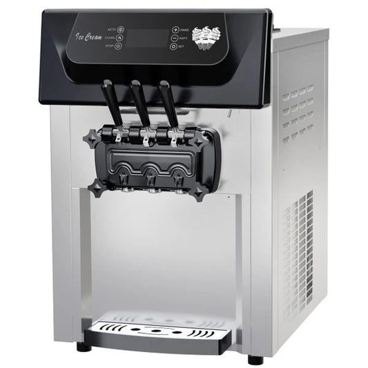 2200W Commercial Ice Cream Machine, 3 Flavor Soft Serve Ice Cream Machine, 5.3-7.4 Gal/Hr, With LCD Touch Screen, Automatic Cleaning