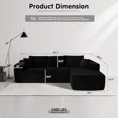Ovios 104 In. Cloud Sectional Couch With L-Shape Chaise, Modern Modular Sofa With Deep Seat, Upholstered Couches For Living Room Bedroom