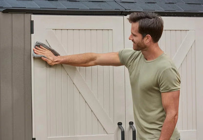 Rubbermaid Resin Outdoor Storage Shed With Floor Weather Resistant Gray Organization For Home