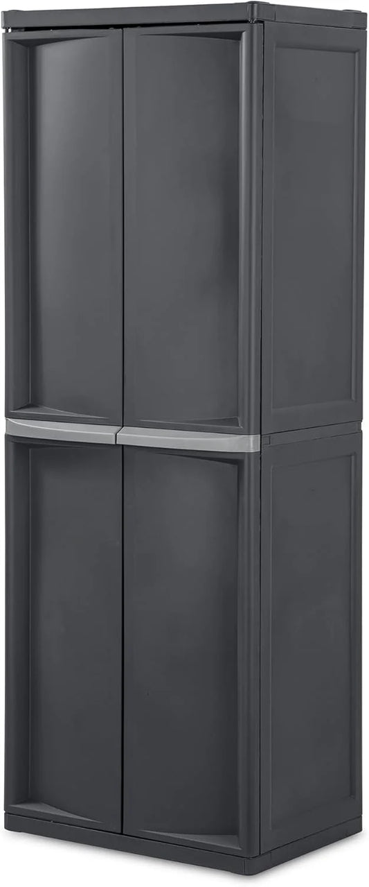 Sterilite 4 Shelf Cabinet, Lockable Utility Storage w/Adjustable Shelves, Gray