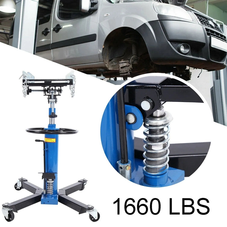 1660 Pounds Hydraulic Car Transmission Jack Vertical Lift With 360 Degree Swivel Wheel Pedal, Blue,33 In.-70 In., 0.75Ton