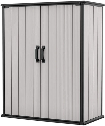 Keter Premier Tall Vertical Durable Resin Outdoor Storage Shed With Floor And Locking Double Doors, Grey