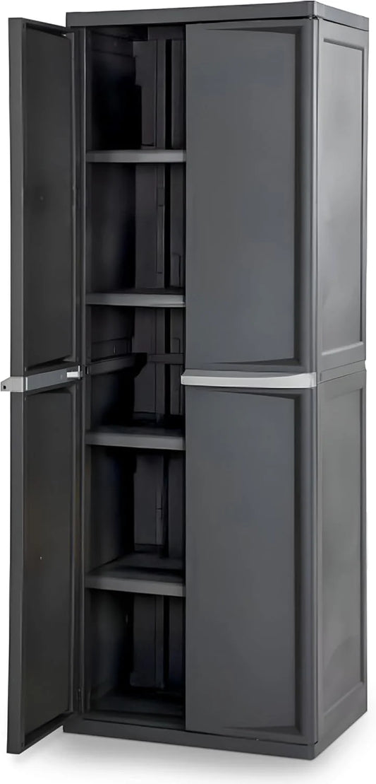 Sterilite 4 Shelf Cabinet, Lockable Utility Storage w/Adjustable Shelves, Gray