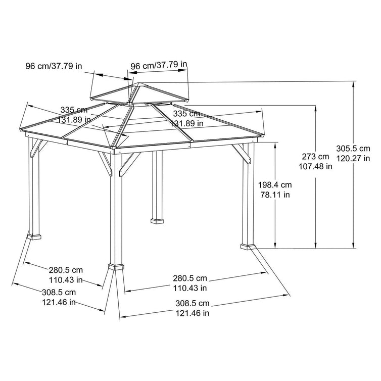 10 Ft. x 10 Ft. Cedar Framed Gazebo With Steel 2-Tier Hip Roof Hardtop