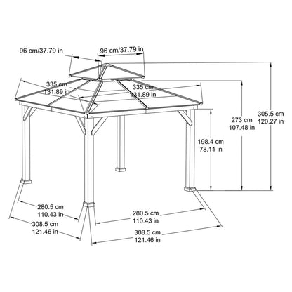 10 Ft. x 10 Ft. Cedar Framed Gazebo With Steel 2-Tier Hip Roof Hardtop