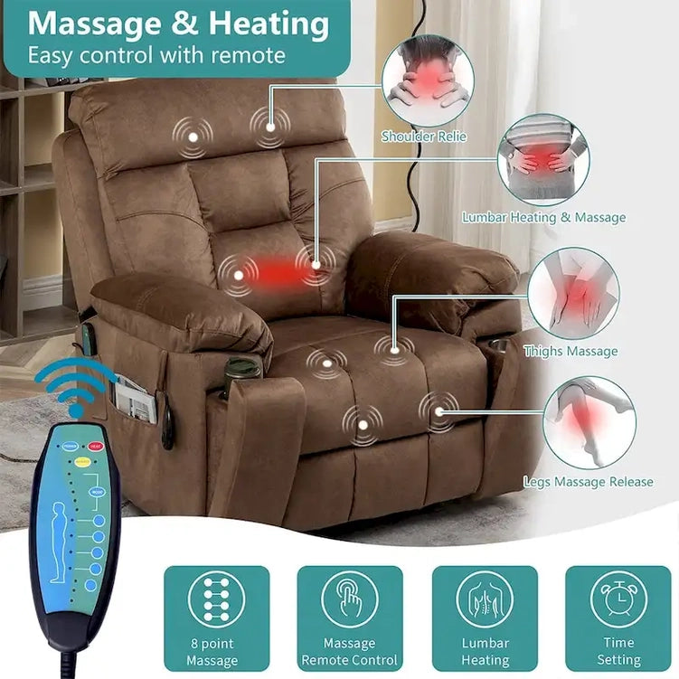 Large Electric Massage Lift Recliner With Heat, Hidden Cup Holder