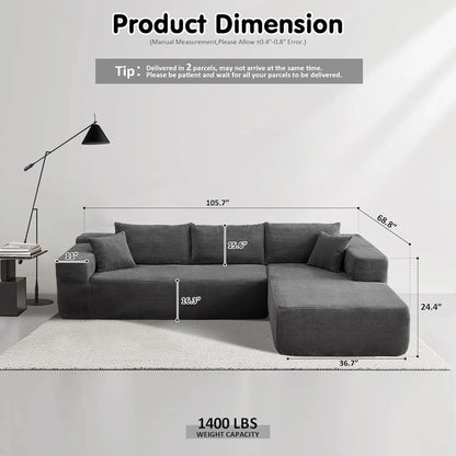 Ovios 104 In. Cloud Sectional Couch With L-Shape Chaise, Modern Modular Sofa With Deep Seat, Upholstered Couches For Living Room Bedroom
