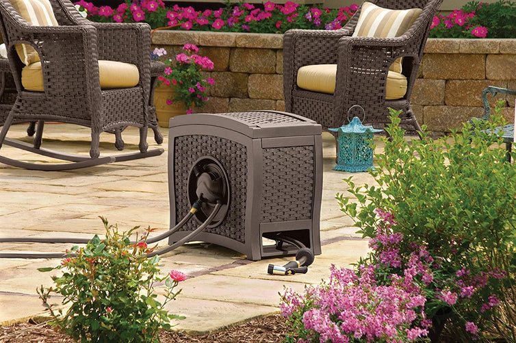 Suncast Aquawinder 125 Wicker Garden Hose Reel C Lightweight Portable Hands C Free Water Powered Retractable Hose Reel C Java