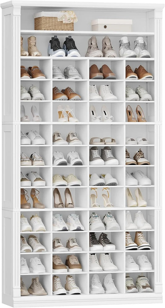 13 Tiers Shoe Storage Cabinet, Tall Shoe Cabinet With Cubby, Wooden Shoes Organizer