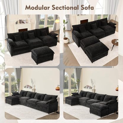 108 In. U Shape Sofa Sectional Sofa Comfortable Cloud Sofa With Removable Footstool