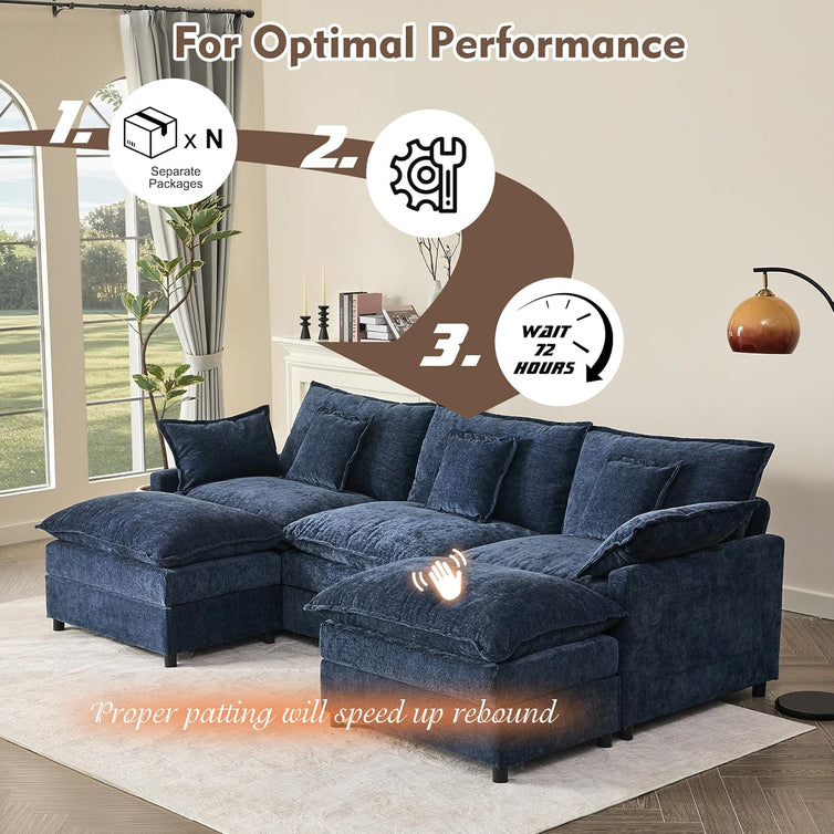 108 In. U Shape Sofa Sectional Sofa Comfortable Cloud Sofa With Removable Footstool