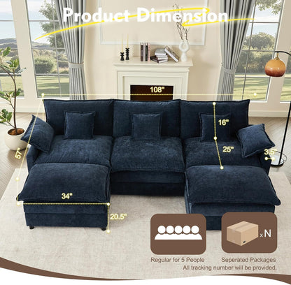 108 In. U Shape Sofa Sectional Sofa Comfortable Cloud Sofa With Removable Footstool