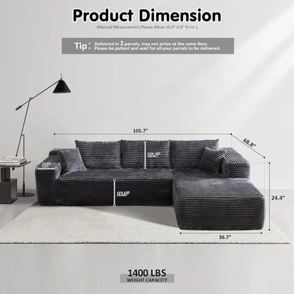 Ovios 104 In. Cloud Sectional Couch With L-Shape Chaise, Modern Modular Sofa With Deep Seat, Upholstered Couches For Living Room Bedroom