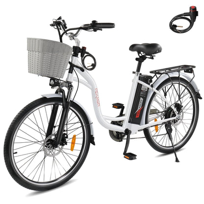 Pexmor Electric Bike For Adults 350W, Peak 500W City Commuter Ebike 36V 12.5Ah Removable Battery 26 In. Cruiser Electric Bicycle Shimano 6-Speed
