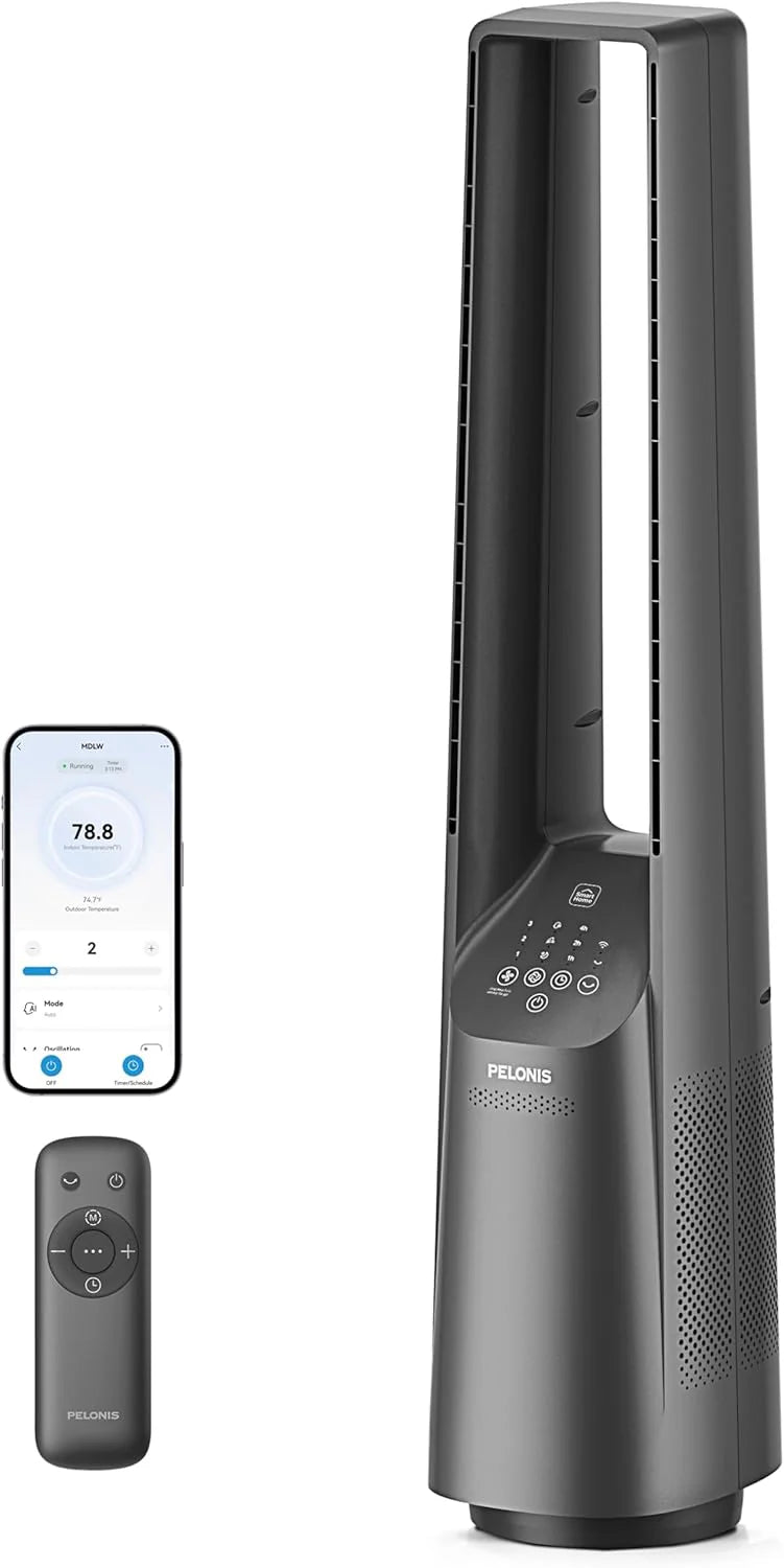 Pelonis 40 In. Smart Bladeless Fan For Bedrrom- Tower Fan, Alexa/Google/WiFi, DC Motor, 6 Speeds, 4 Modes, Remote, 7H Timer, 90 Degree Oscillation