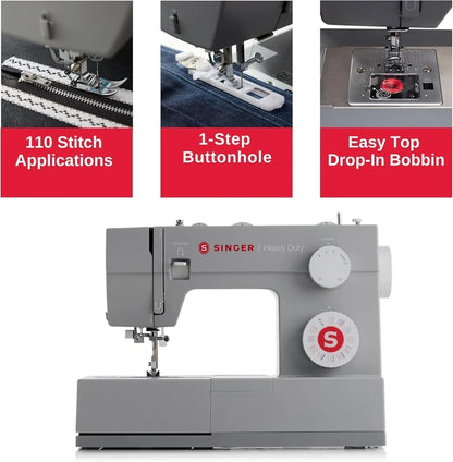 Singer Heavy Duty 4452 High Speed Sewing Machine With Accessory Kit, Strong Motor With Enhanced Piercing Power, 110 Stitch Applications