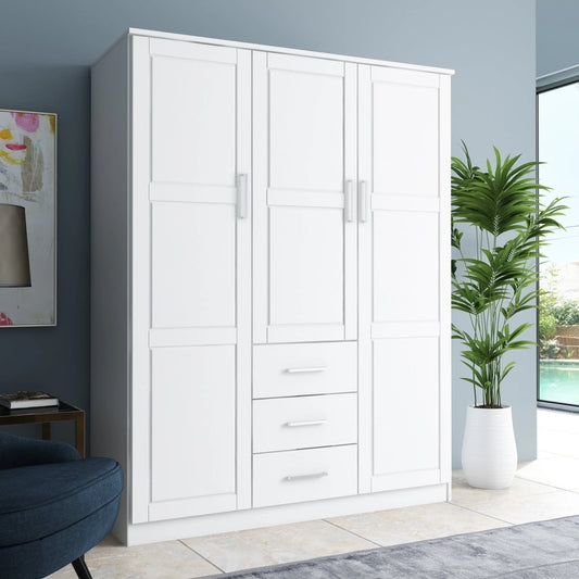 Palace Imports 100% Solid Wood Cosmo 3-Door Wardrobe Armoire With Solid Wood Or Mirrored Doors