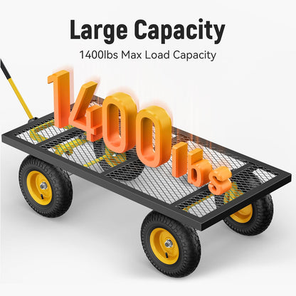 Steel Garden Cart 2-in-1 1400 Lbs Heavy Duty Utility Wagon With Removable Mesh Sides To Convert Into Flatbed 240 U-Turn 13 In. Pneumatic Tires