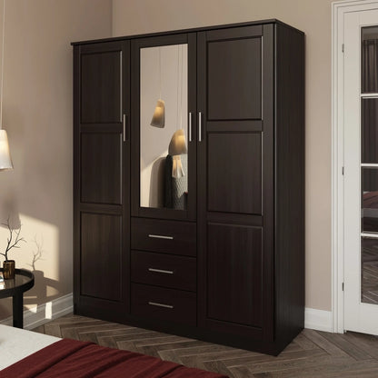 Palace Imports 100% Solid Wood Cosmo 3-Door Wardrobe Armoire With Solid Wood Or Mirrored Doors