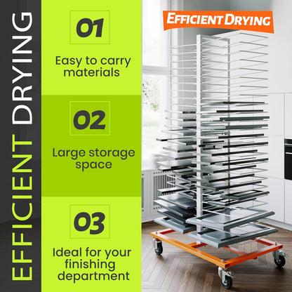 50-Shelf Paint Drying Rack With Wheels, 25lbs/Shelf, Orange/White
