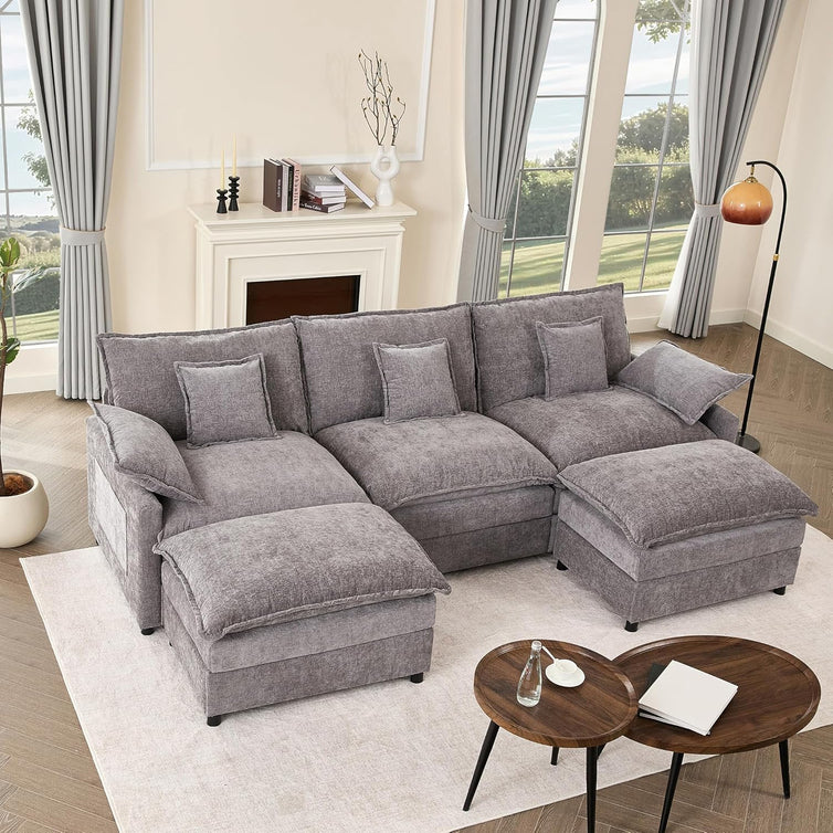 108 In. U Shape Sofa Sectional Sofa Comfortable Cloud Sofa With Removable Footstool