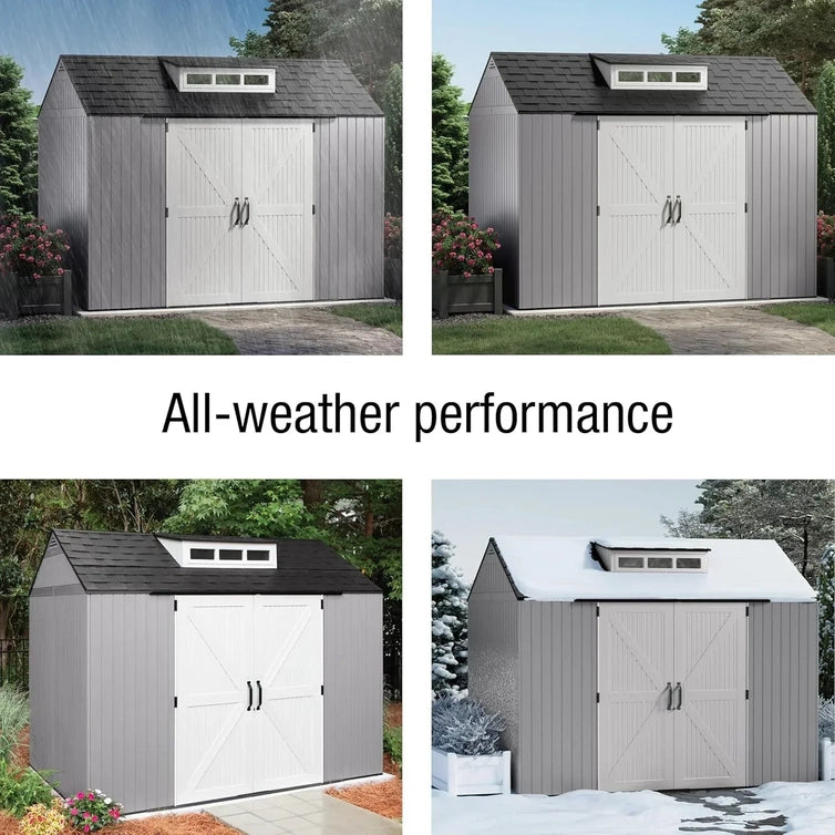 Rubbermaid Resin Outdoor Storage Shed With Floor Weather Resistant Gray Organization For Home