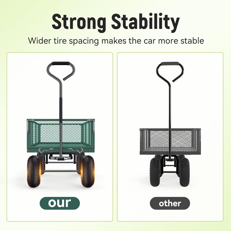 Steel Garden Cart 2-in-1 1400 Lbs Heavy Duty Utility Wagon With Removable Mesh Sides To Convert Into Flatbed 240 U-Turn 13 In. Pneumatic Tires