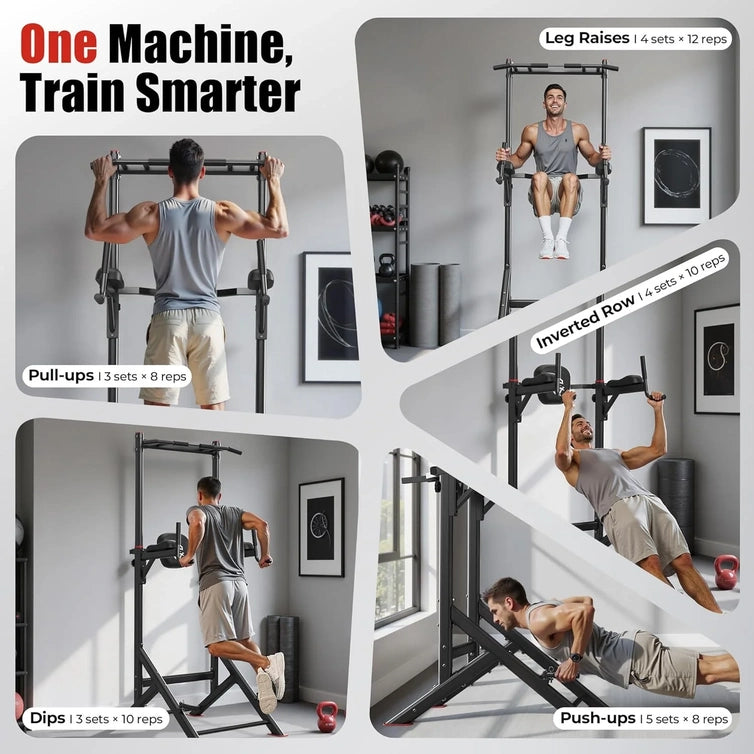 Sportsroyals Power Tower Pulp Up Bar Station, 450 Lbs Stable Suspended Immersion Tilt Station