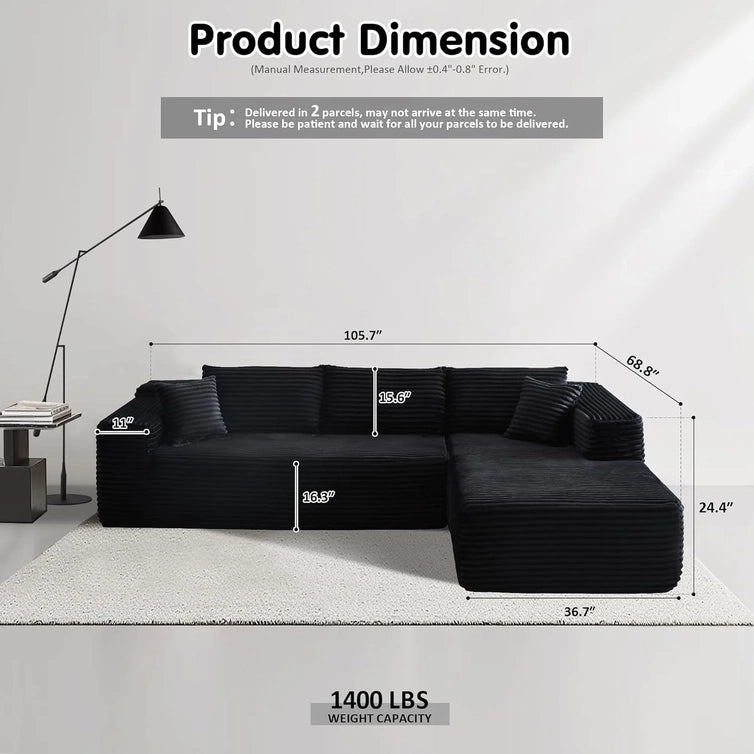 Ovios 104 In. Cloud Sectional Couch With L-Shape Chaise, Modern Modular Sofa With Deep Seat, Upholstered Couches For Living Room Bedroom