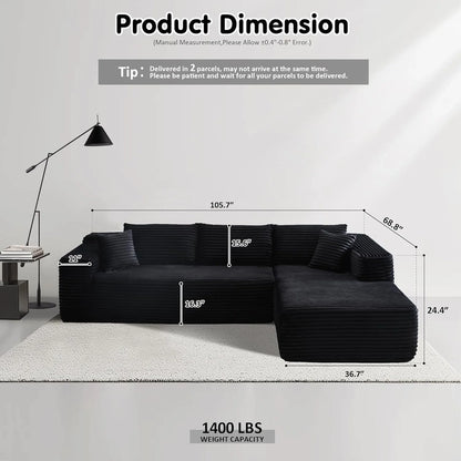Ovios 104 In. Cloud Sectional Couch With L-Shape Chaise, Modern Modular Sofa With Deep Seat, Upholstered Couches For Living Room Bedroom