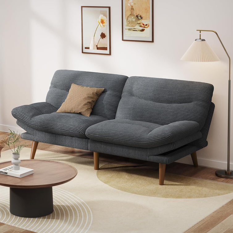 Pipishell Convertible Futon Sofa Bed, 66 In. Corduroy Futon Couch With Adjustable Backrest And Armrests, Recliner Sleeper Sofa For Small Spaces