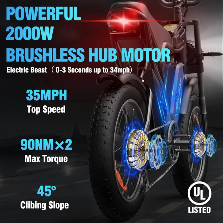 Electric Bike Q20, 2000W, 52V, 30-180 Miles, All-Terrain Fat Bike For Adults