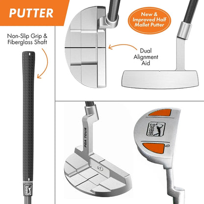 Pga Tour Right-Handed 10 Piece Kids Golf Club Stand Bag Set, Player Height 4'8, 5'2 In., Ages 8-12