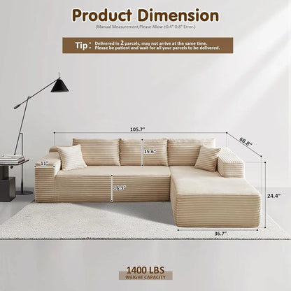 Ovios 104 In. Cloud Sectional Couch With L-Shape Chaise, Modern Modular Sofa With Deep Seat, Upholstered Couches For Living Room Bedroom